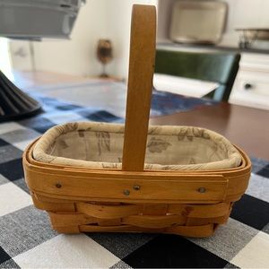 Longaberger Handwoven Basket with handle, botanical fabric liner & plastic liner